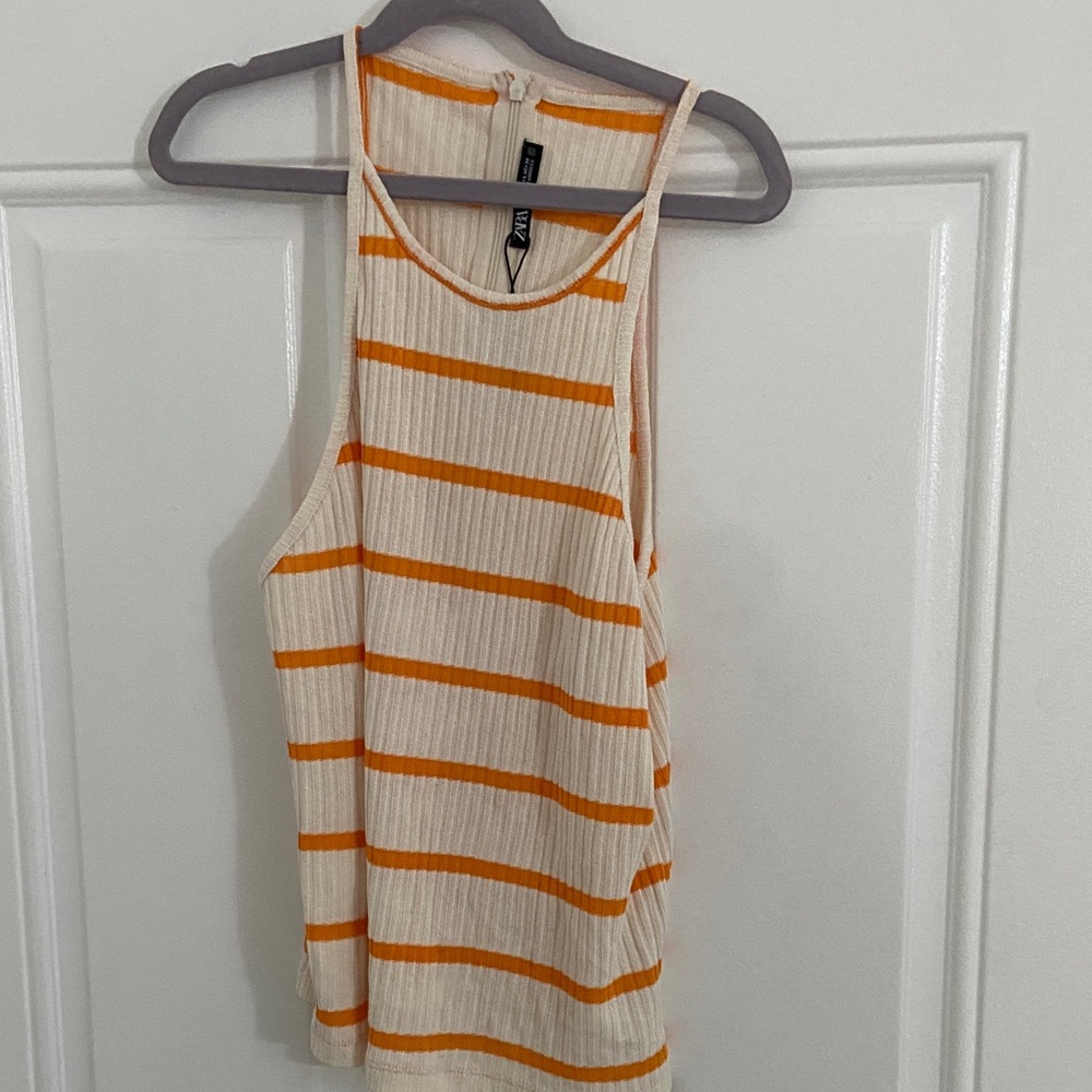 5 for $20 bundle offer Zara Orange and Cream Striped Tank Top - Picture 2 of 5